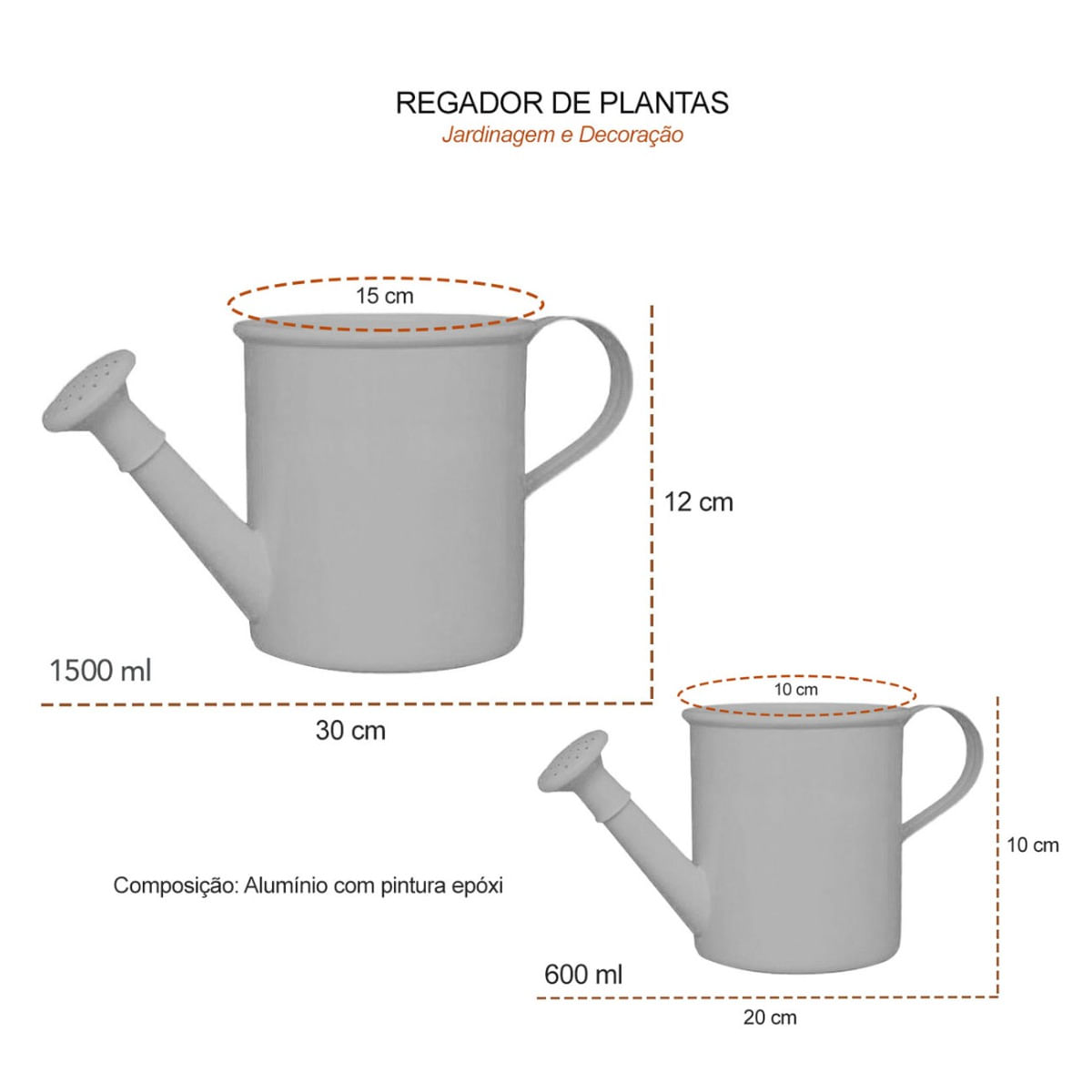 Regador de Plantas Jardim Vaso Aluminio Laranja 600ml e 1,5L