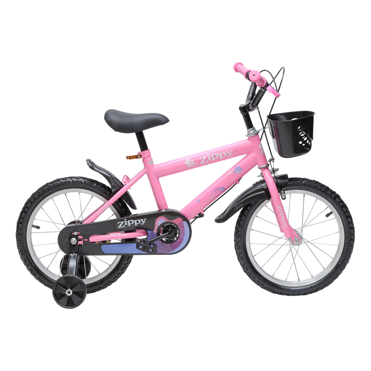 Bicicleta Infantil Aro 16 Com Rodinhas De Treinamento E Cestinha Bike Criança Menina Zippy Rosa