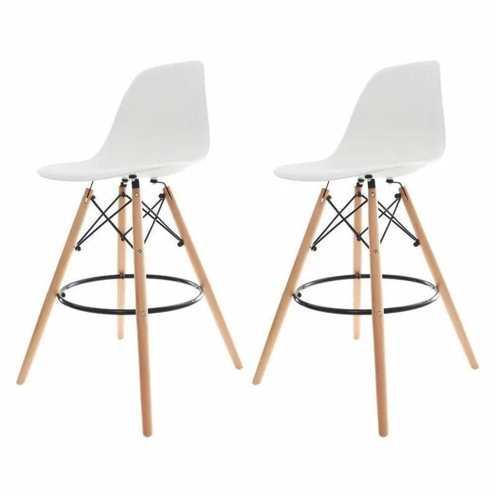 Kit 02 Banquetas Altas Eames Charles Eiffel - Branco Branco