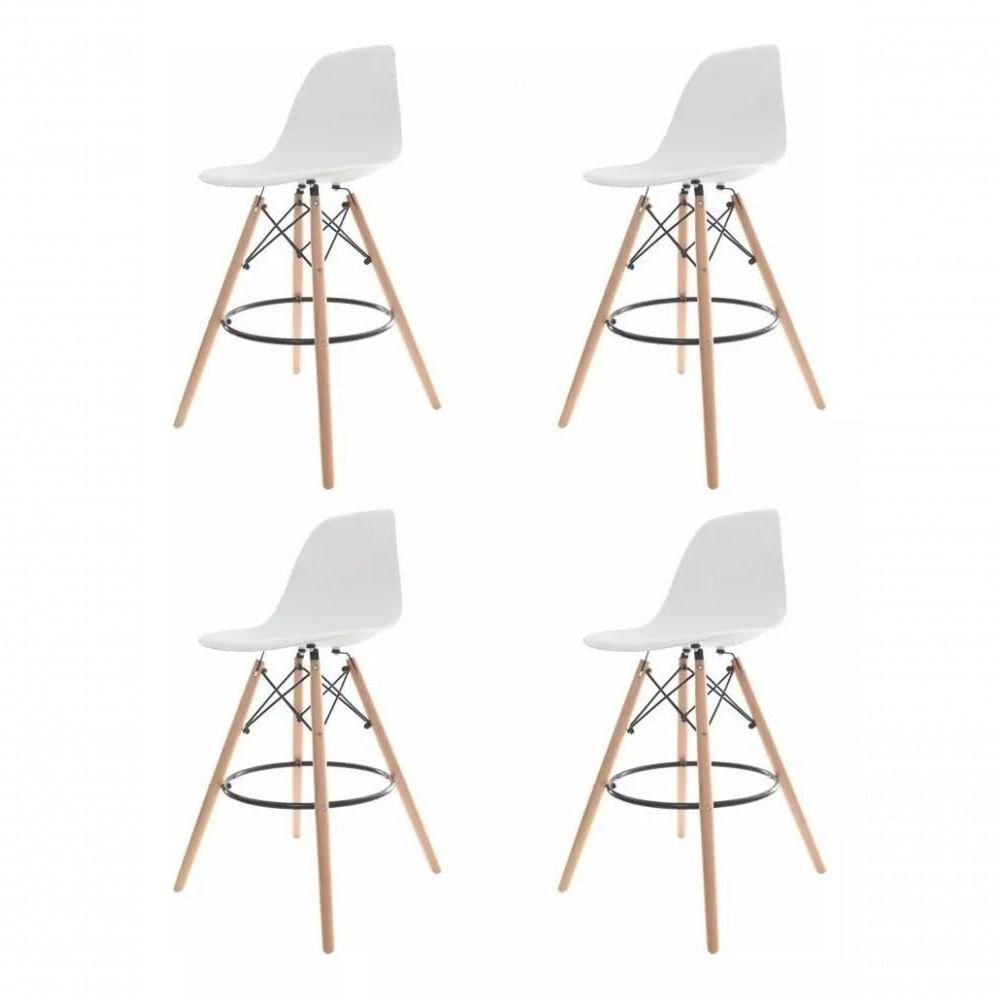 Kit 04 Banquetas Altas Eames Charles Eiffel - Branco Branco