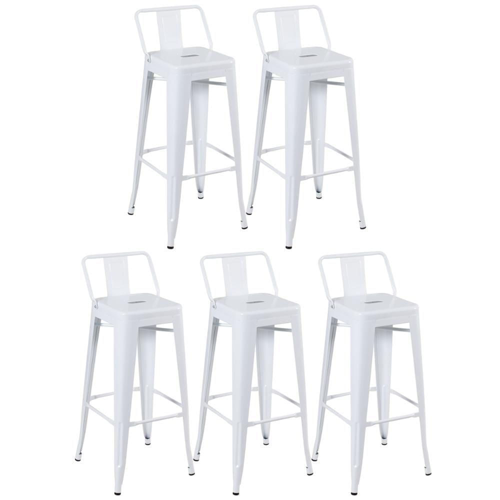 Kit 5 Banquetas Altas Com Encosto 76 Cm Branco