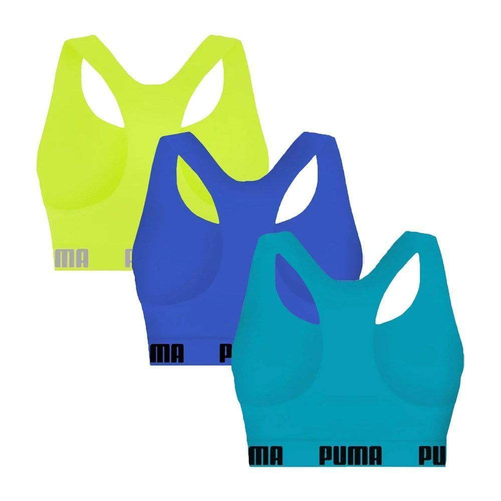 Kit 3 Tops Puma Nadador Sem Costura Feminino M / verde e azul