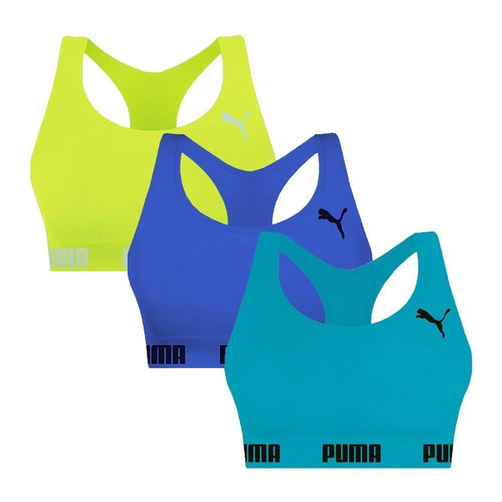 Kit 3 Tops Puma Nadador Sem Costura Feminino M / verde e azul