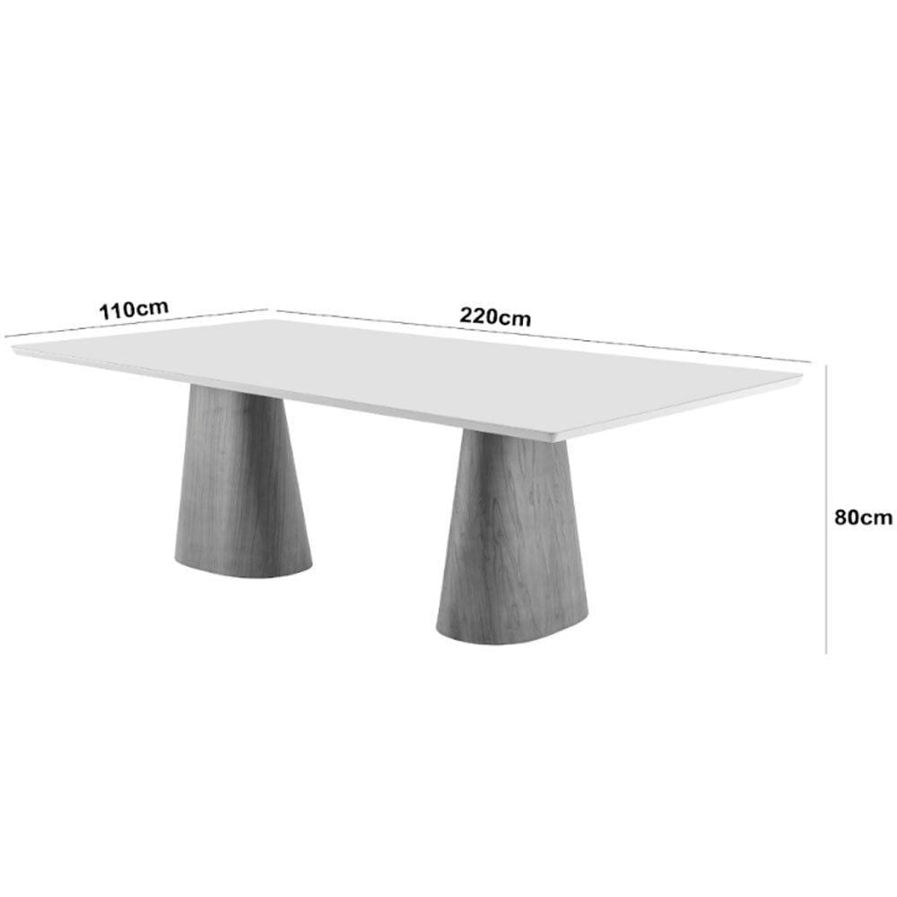 Mesa Para Sala De Jantar Noronha 220cm Madeira Com Vidro Mod Cinamomo Imbuia-champanhe