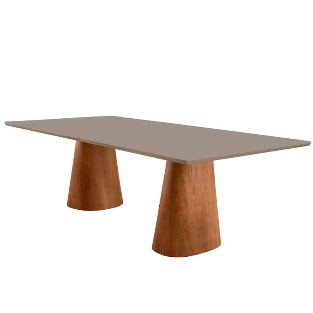 Mesa Para Sala De Jantar Noronha 220cm Madeira Com Vidro Mod Cinamomo Imbuia-champanhe