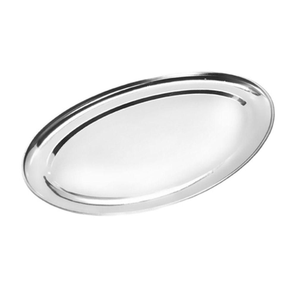 Bandeja Travessa Oval Rasa Inox Servir Porções Batata 30 Cm