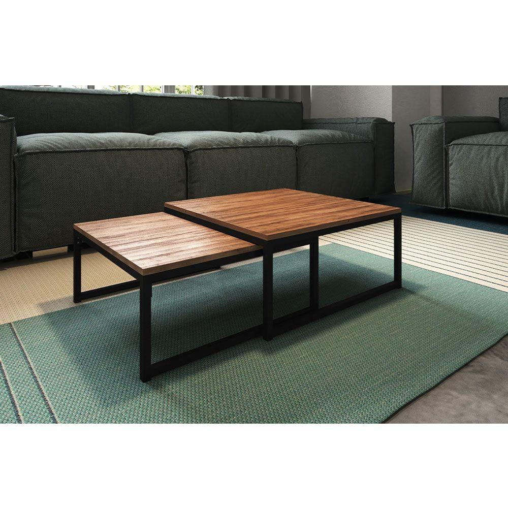 Duo Mesa De Centro Catarina Preto E Tampo Amêndoa Marrom