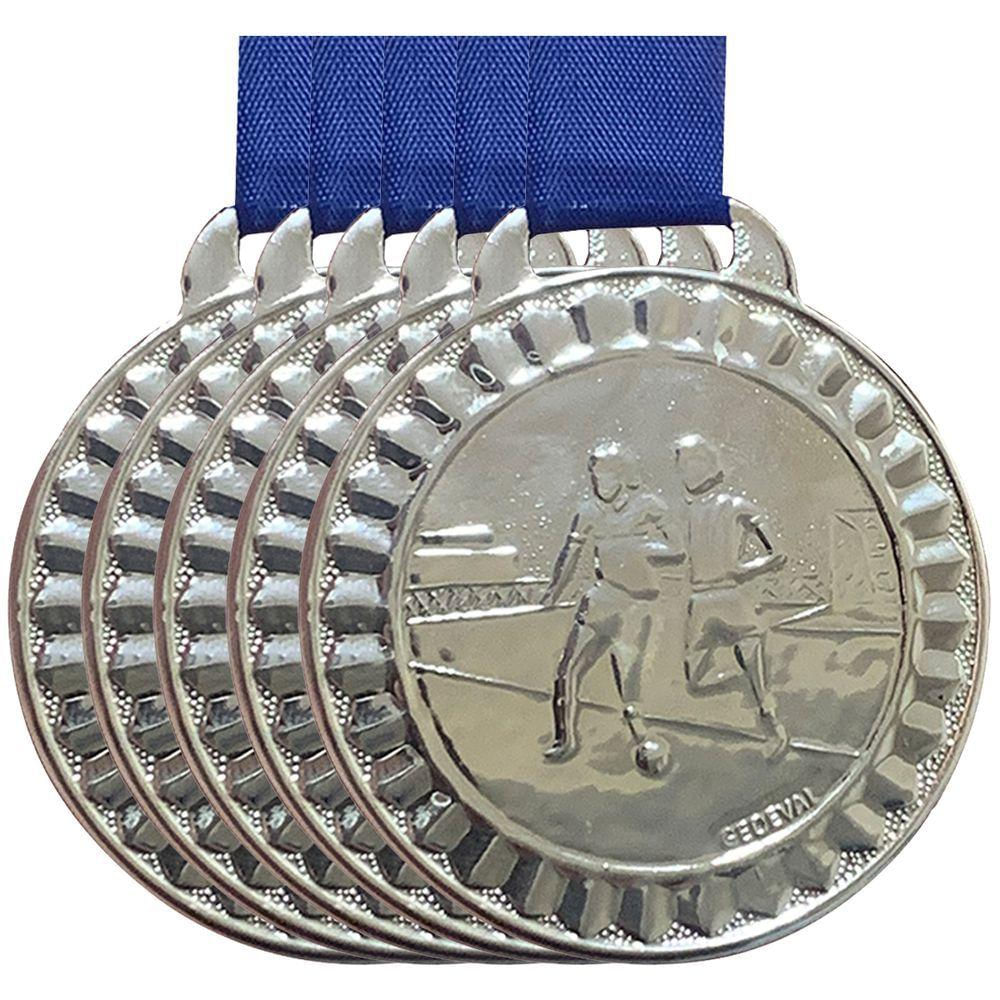 Kit 5 Medalhas 4,5 Cm Futebol Futsal Campeonato Premiação prata