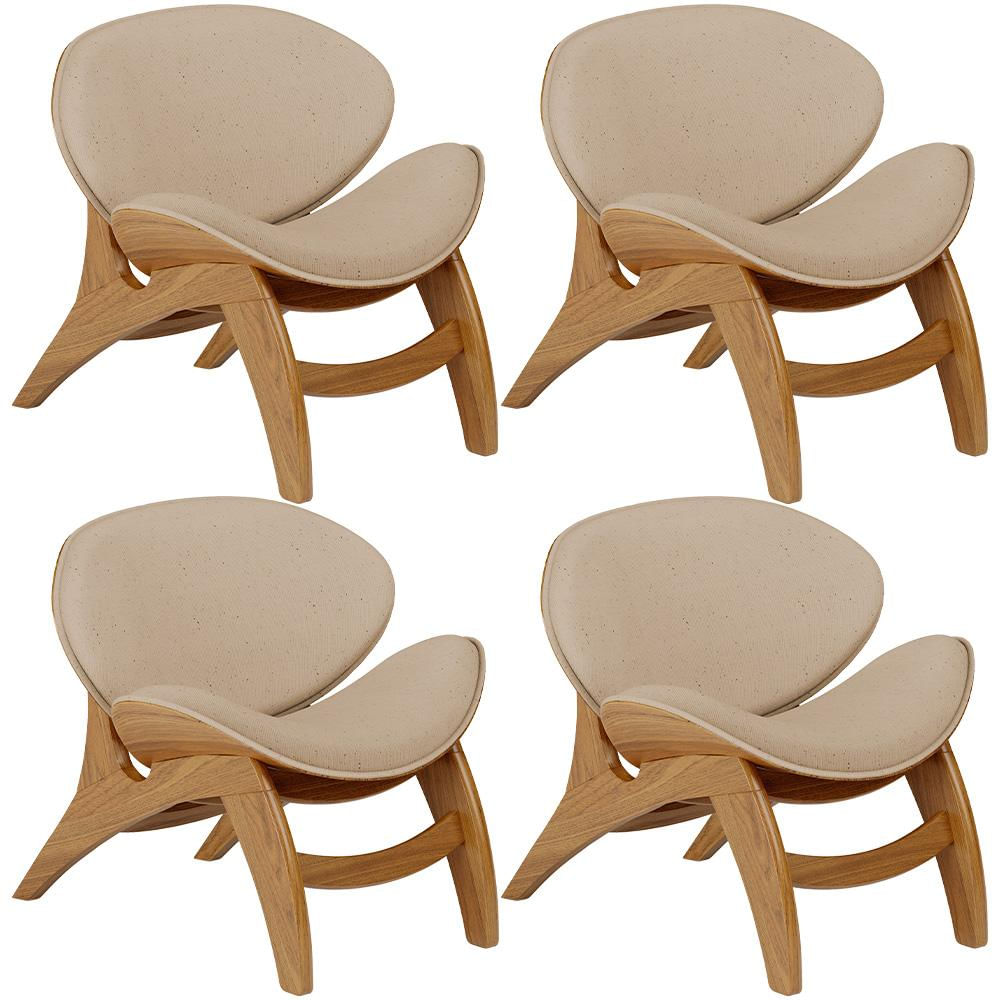 Kit 4 Poltronas Decorativa Orgânica Sala Living Kadosh L02 Linho Bege Escuro - Lyam Decor