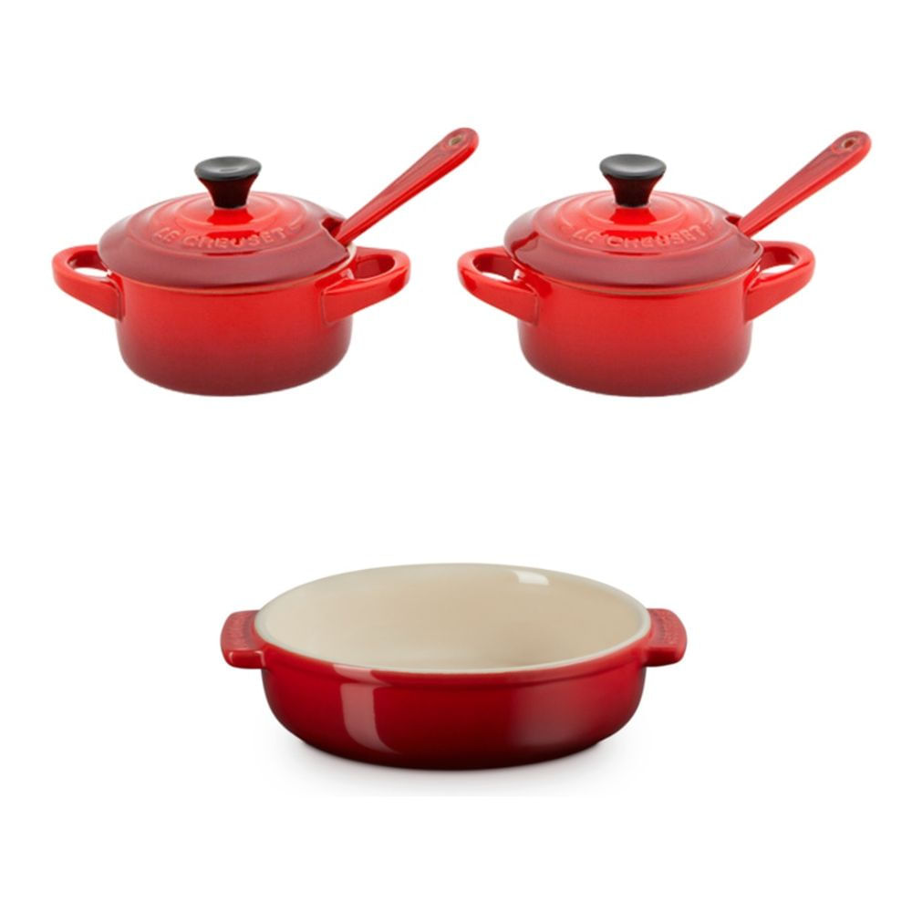 KIT LE CREUSET PRATO PARA TAPAS 14CM E 2 POTES PARA MOLHOS VERMELHO