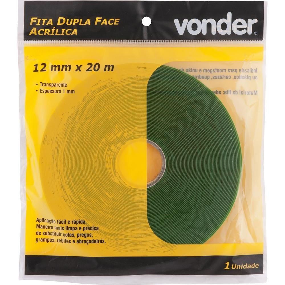 Fita Dupla Face Acrílica 12Mmx20M Incolor - Vonder