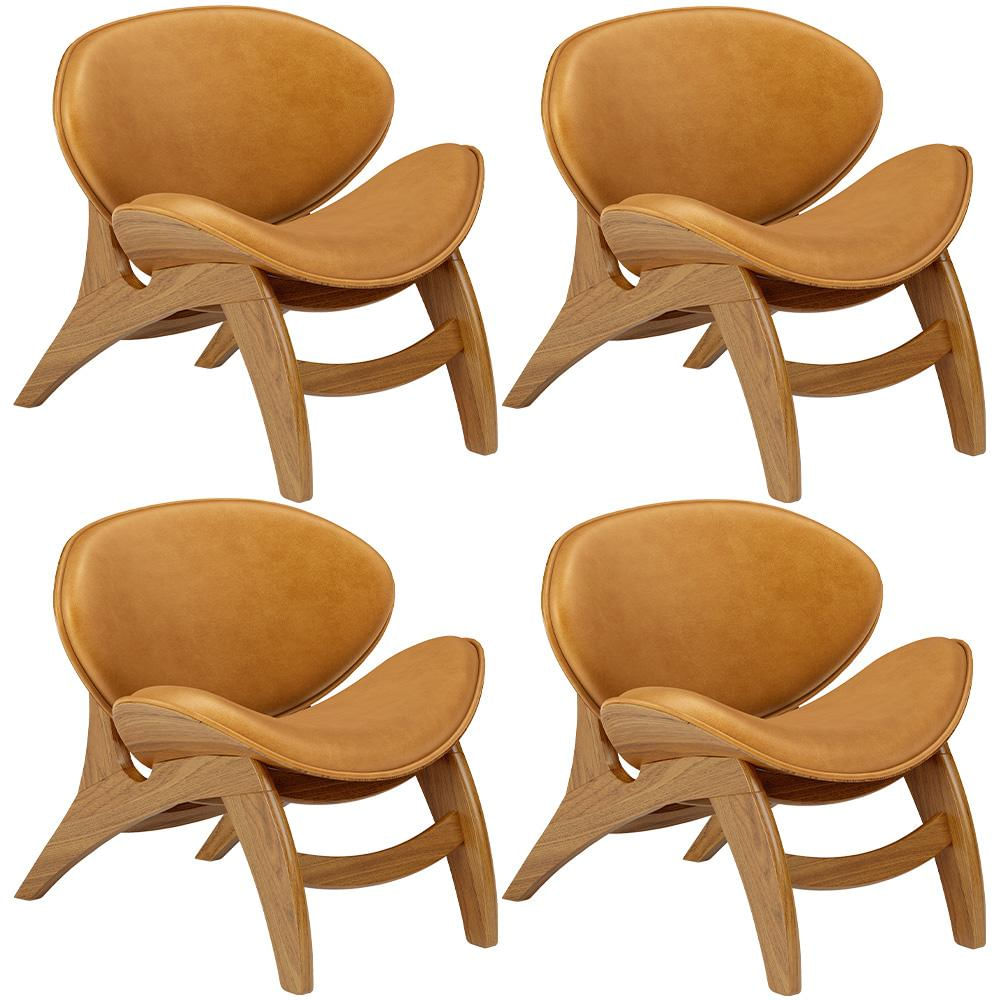 Kit 4 Poltronas Decorativa Orgânica Sala Living Kadosh L02 Couríssimo Whisky - Lyam Decor