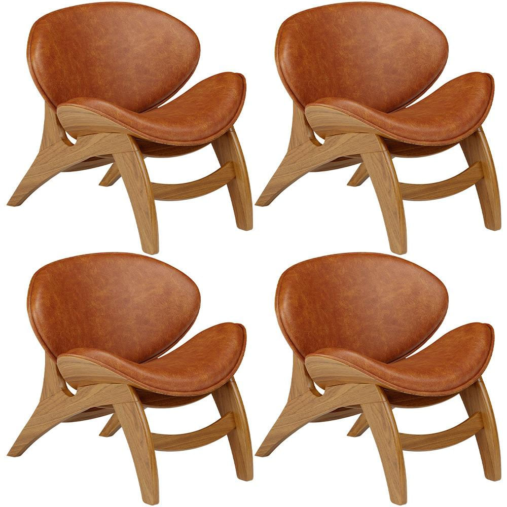 Kit 4 Poltronas Decorativa Orgânica Sala Living Kadosh L02 Couríssimo Camel - Lyam Decor