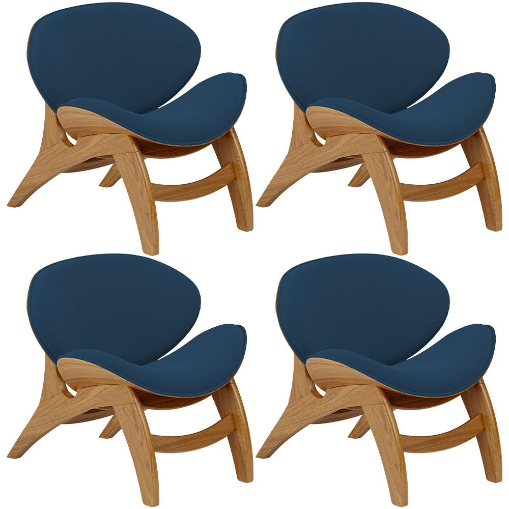 Kit 4 Poltronas Decorativa Orgânica Sala Living Kadosh L02 Suede Azul Marinho - Lyam Decor