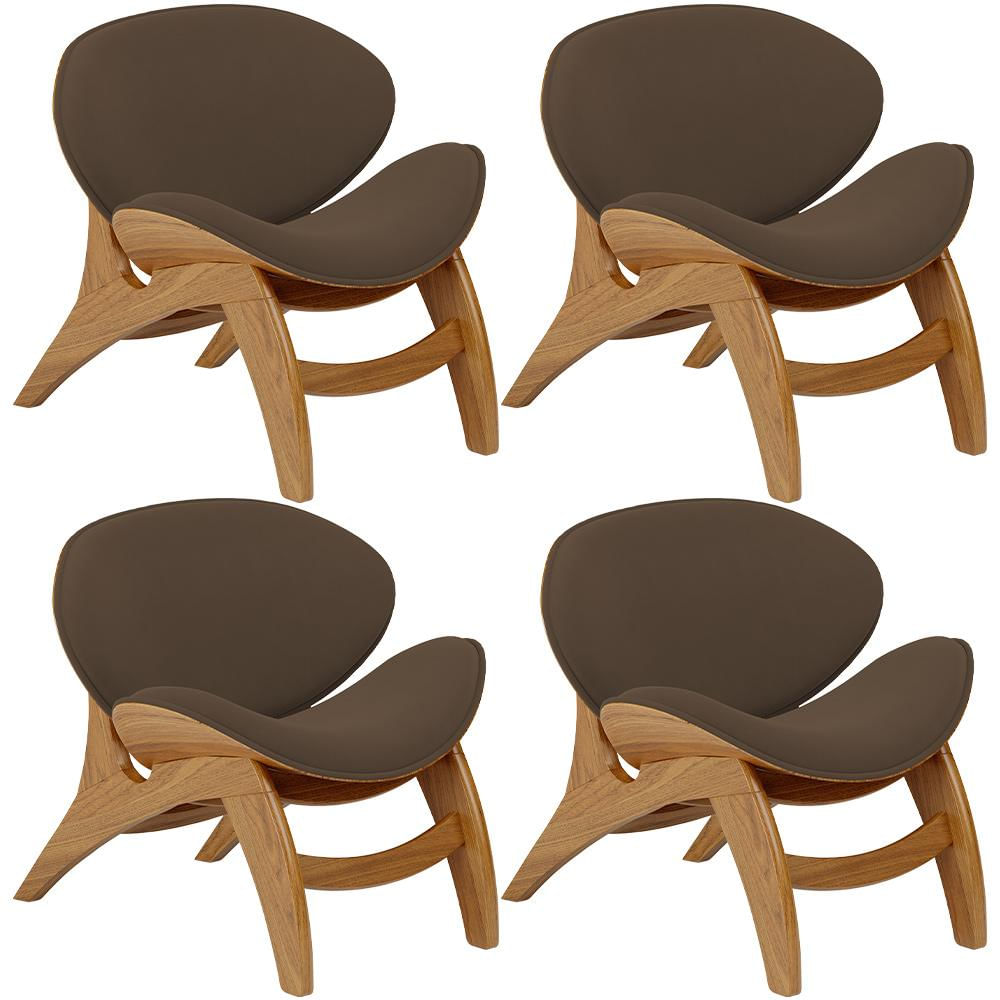 Kit 4 Poltronas Decorativa Orgânica Sala Living Kadosh L02 Suede Marrom - Lyam Decor