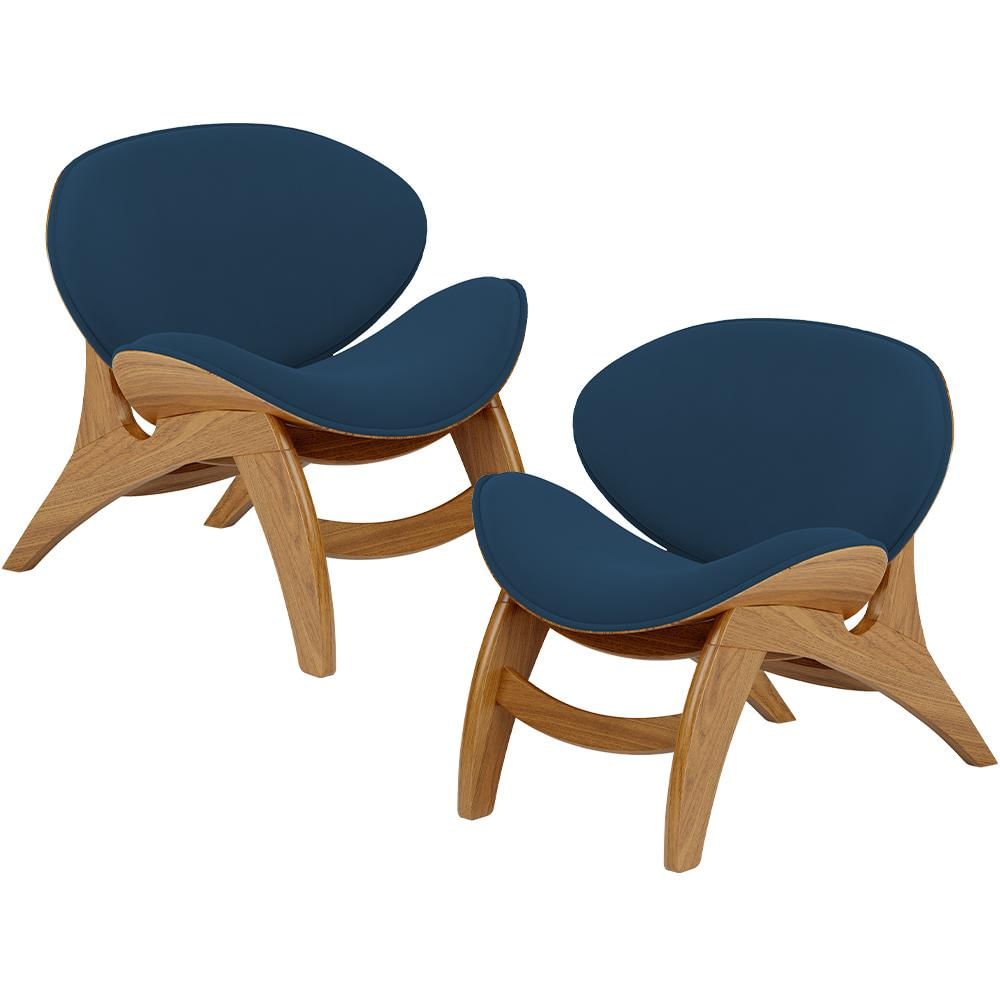 Kit 2 Poltronas Decorativa Orgânica Sala Living Kadosh L02 Suede Azul Marinho - Lyam Decor
