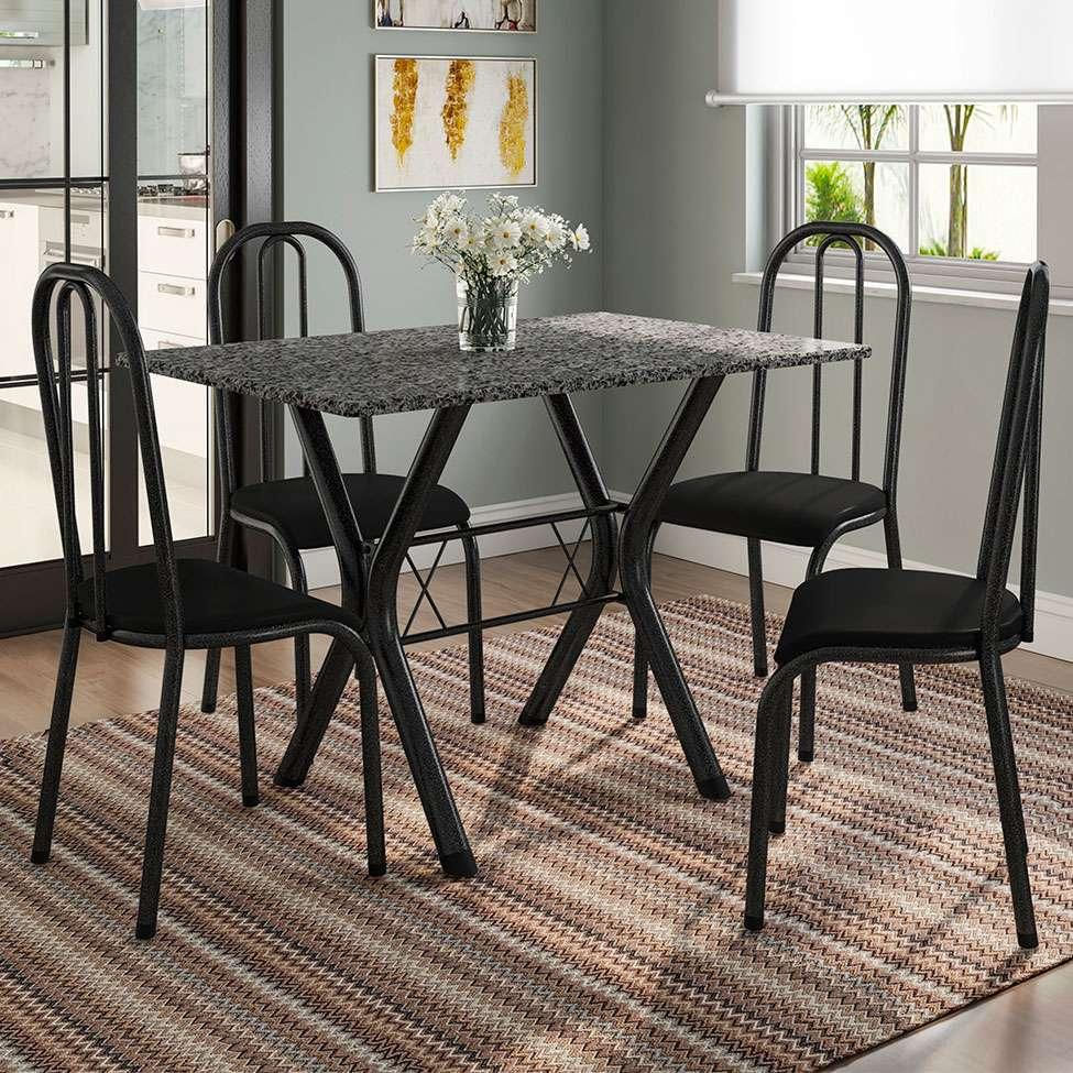 Conjunto de Mesa Miame 110 cm com 4 Cadeiras Madri Preto e Preto Liso