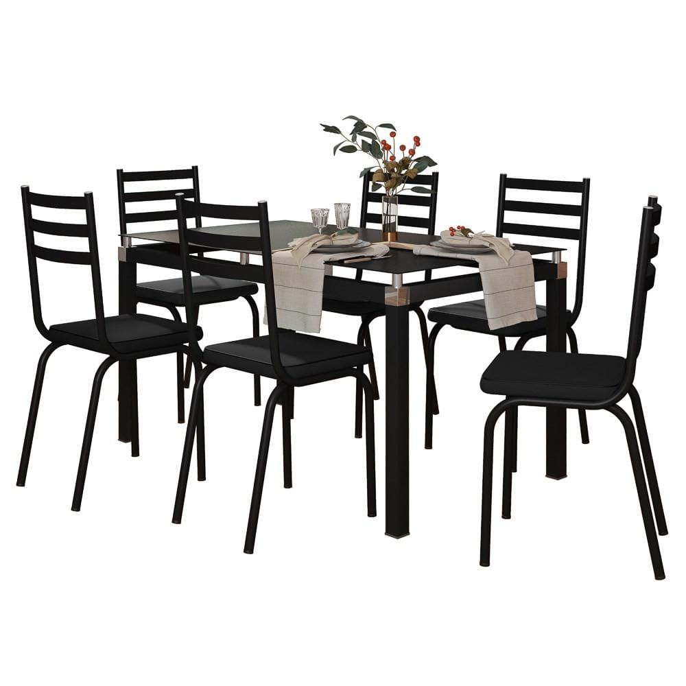 Jogo de Mesa Malva 140cm e 6 Cadeiras 118 Preto - Artefamol