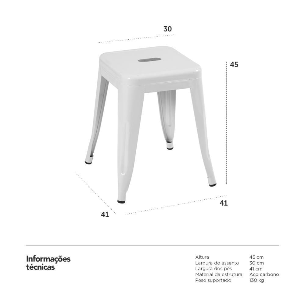 Kit 2 Banquetas Baixas Iron Tolix 45 Cm Branco Branco