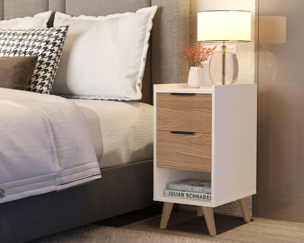 Mesa de Cabeceira Apartamento Pé Palito Off white / Cinamomo - Comprar Moveis em Casa