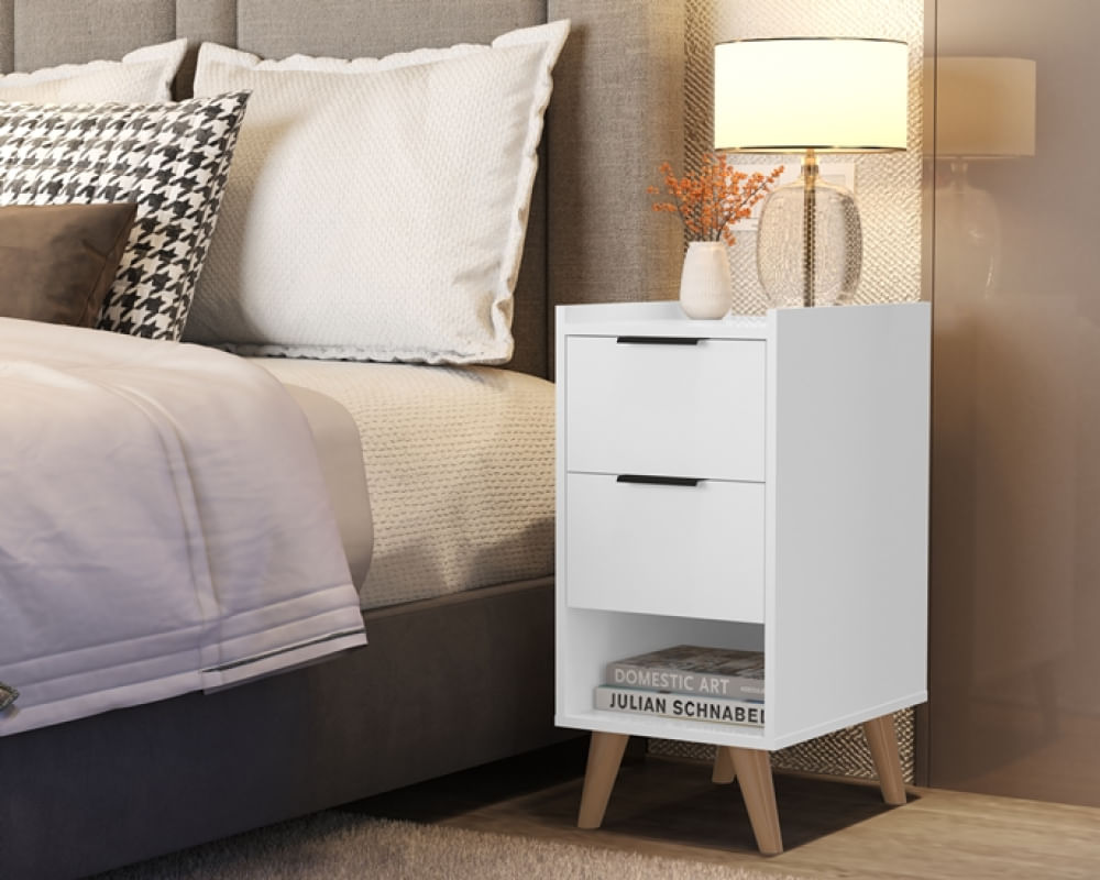 Mesa de Cabeceira Ape Pés Palito Branco - Comprar Moveis em Casa