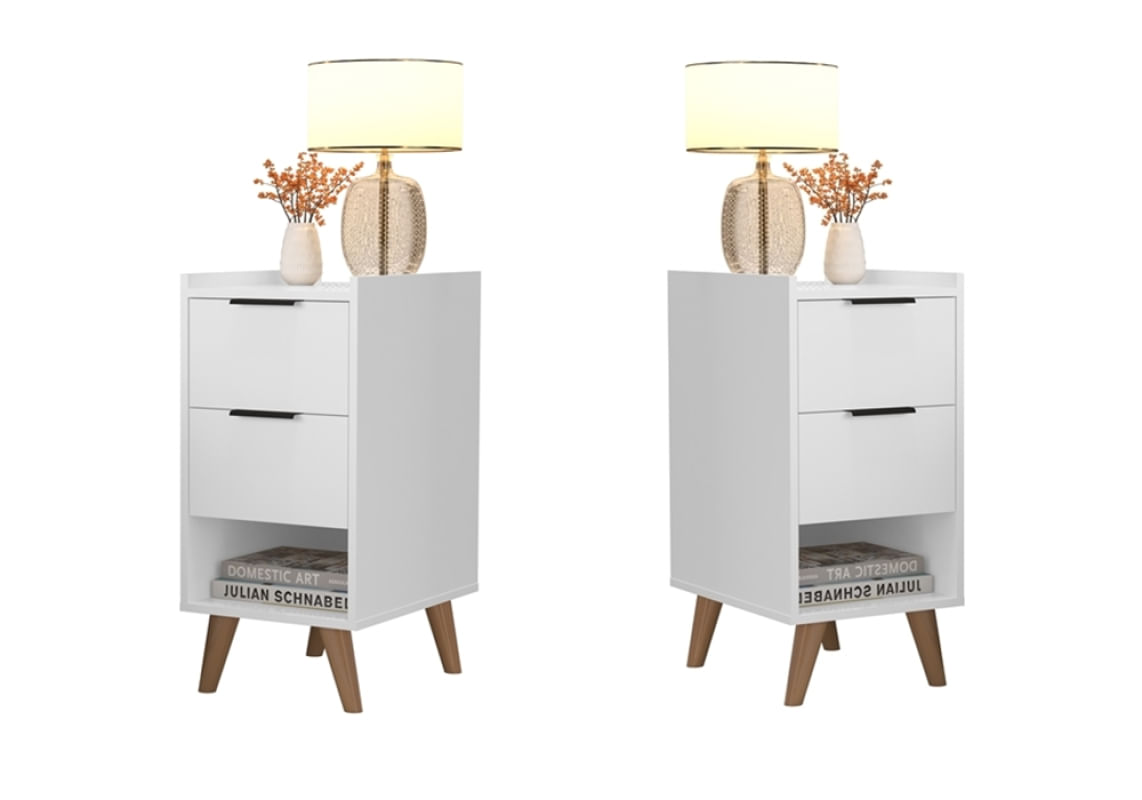 KIT 2 Mesas de Cabeceira Ape Pé Palito Branco - Comprar Moveis em Casa