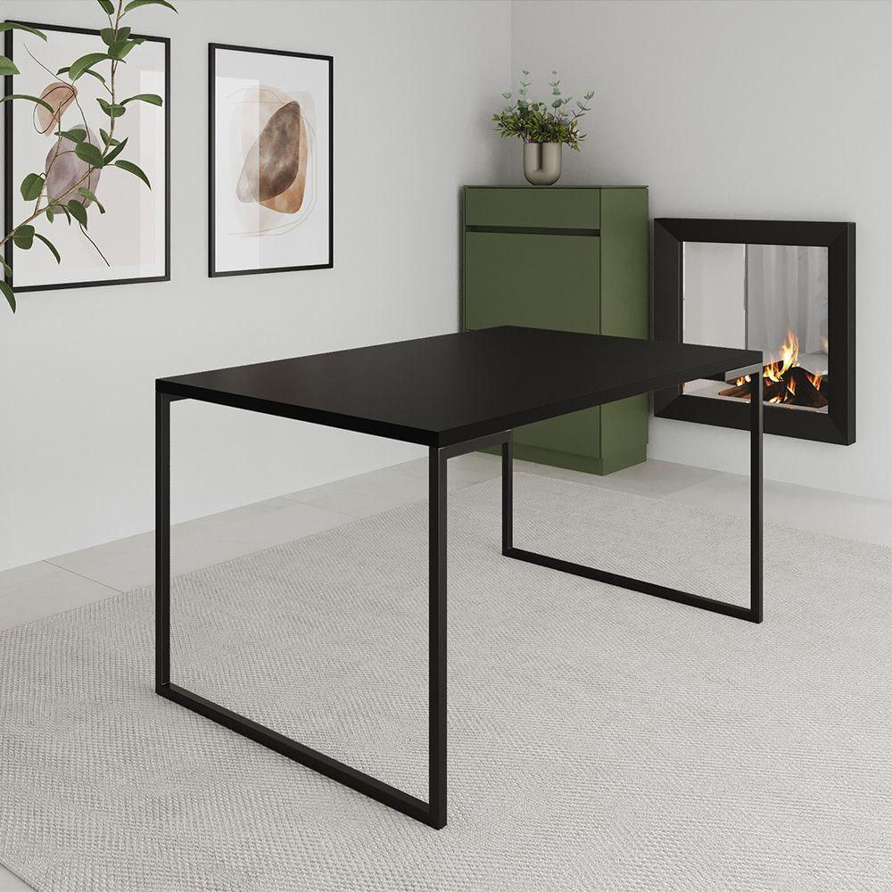 Mesa Industrial Jantar 137x90cm Aço E Madeira Preta Manchester Preto