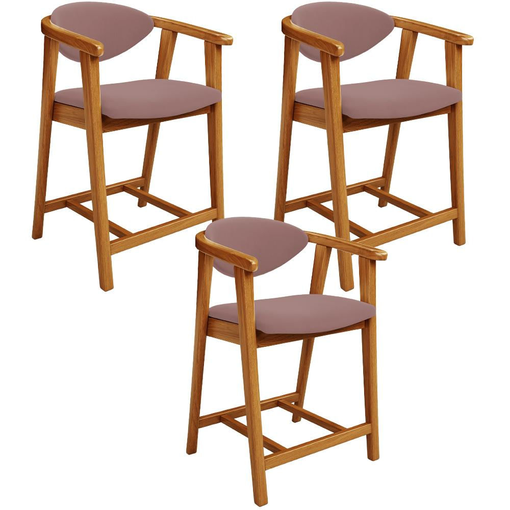Kit 03 Banquetas Baixa Para Cozinha Sala Jantar Bancada Cecília L02 Suede Rosê - Lyam Decor