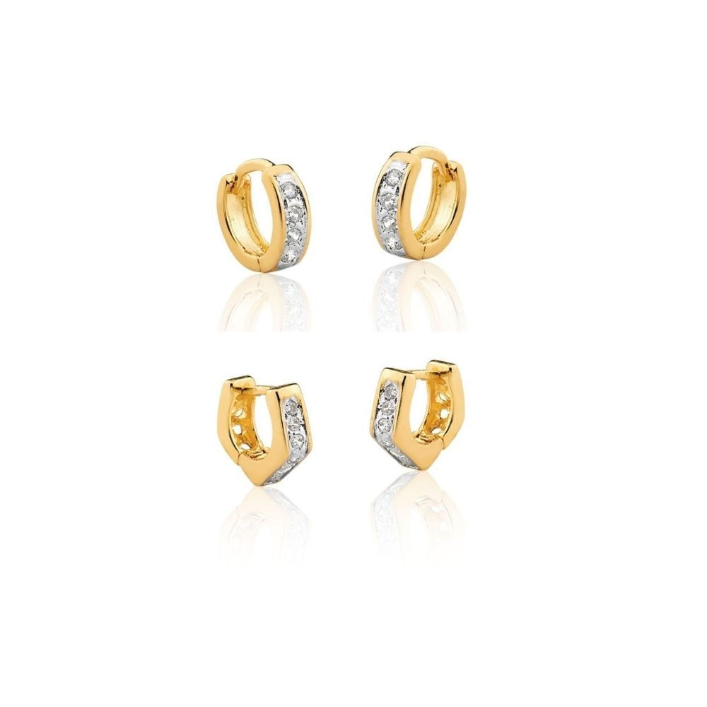 Kit de 2 Brincos Argolinhas com zirconias banhadas em ouro 18k