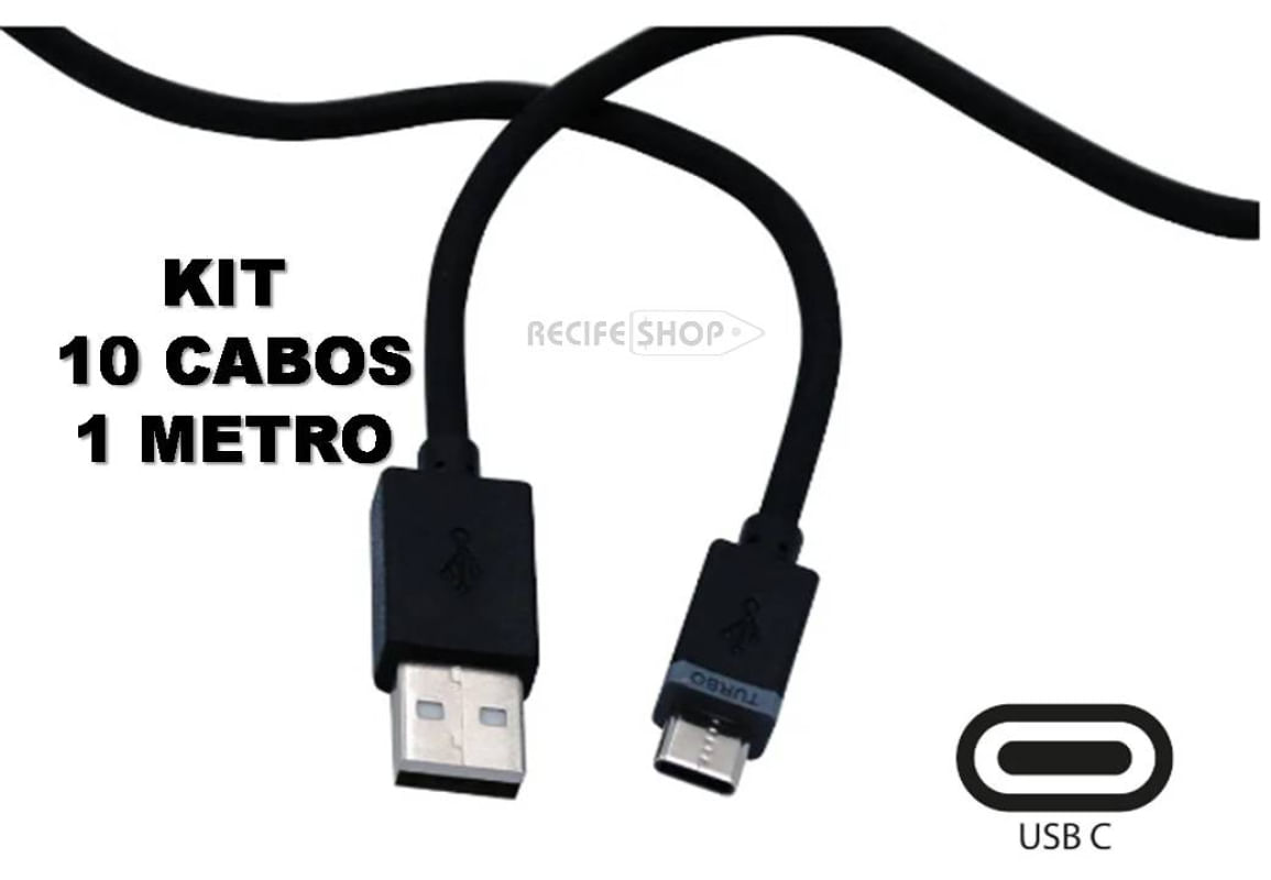 Kit 10 Cabos USB Tipo C de 1 Metro – Economia e Durabilidade Máxima