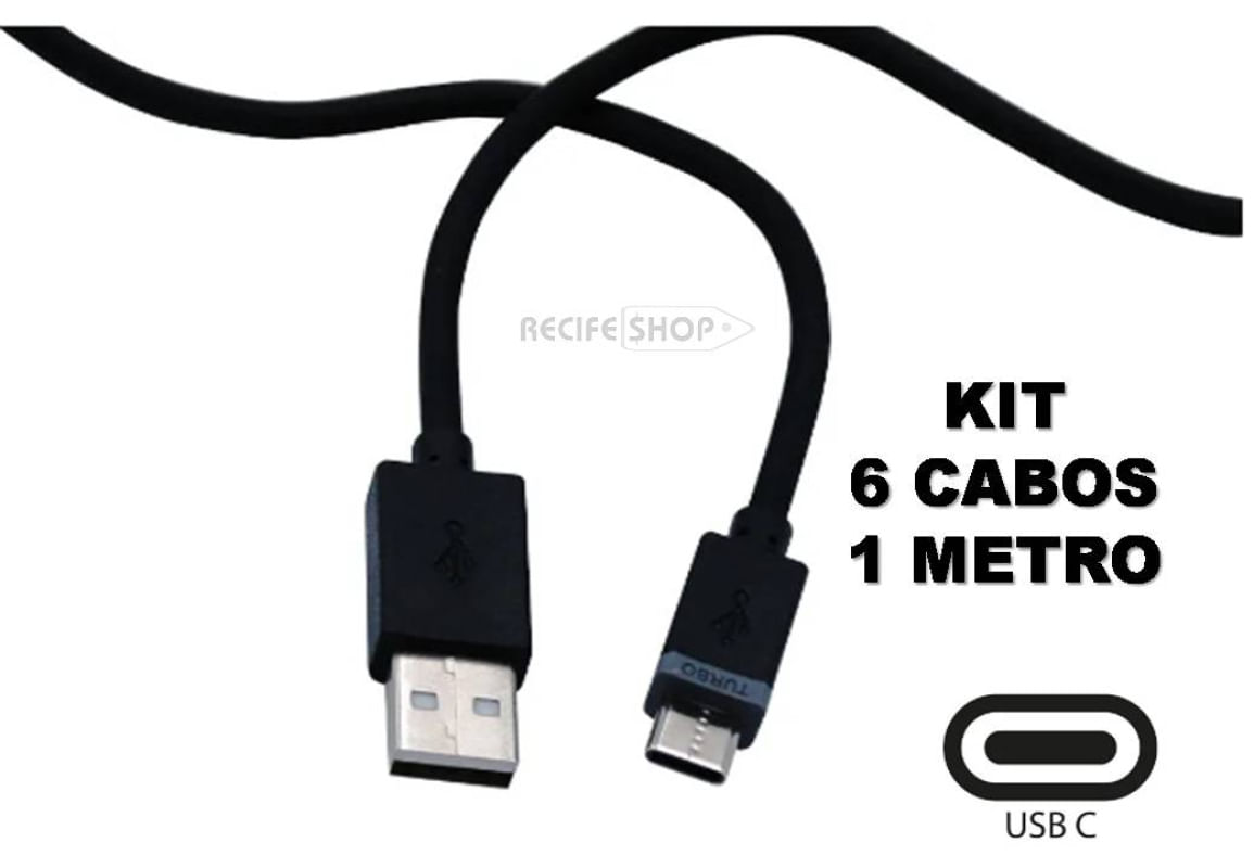 Kit 6 Cabos USB Tipo C 1 Metro Praticidade Alta Performance