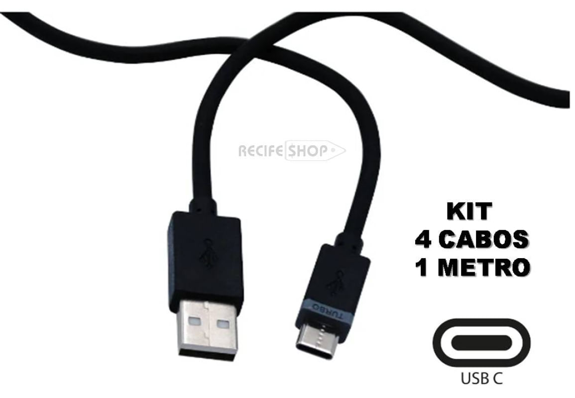 Kit com 4 Cabos USB Tipo C de 1 Metro – Conexão Rápida e Segura