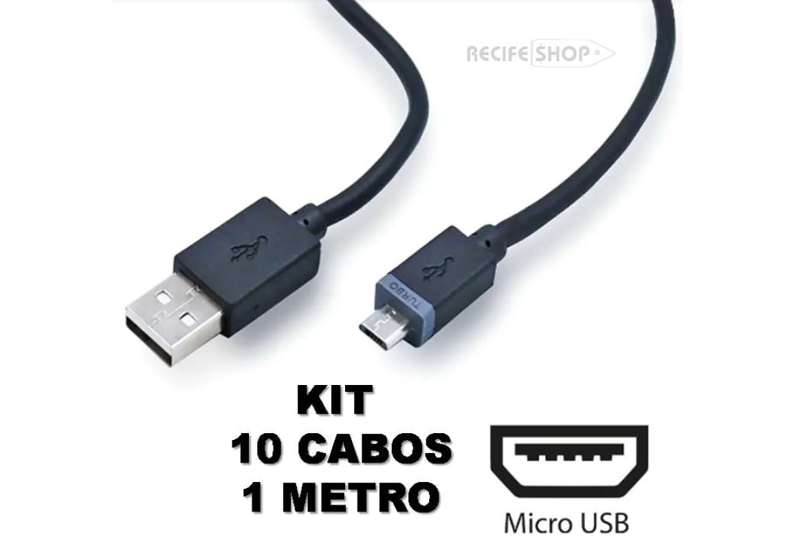 Mega Combo 10 Cabos USB Tipo V8  Resistência Desempenho Superior