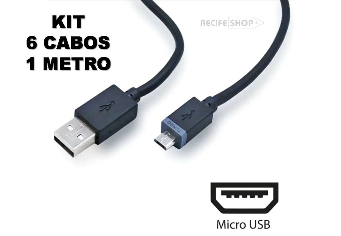 Kit 6 Cabos USB V8 Alta Velocidade Segurança Carregamento