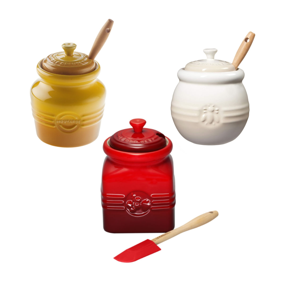 KIT LE CREUSET POTES DE MOSTARDA + GELÉIA + MEL COLORIDO Meringue