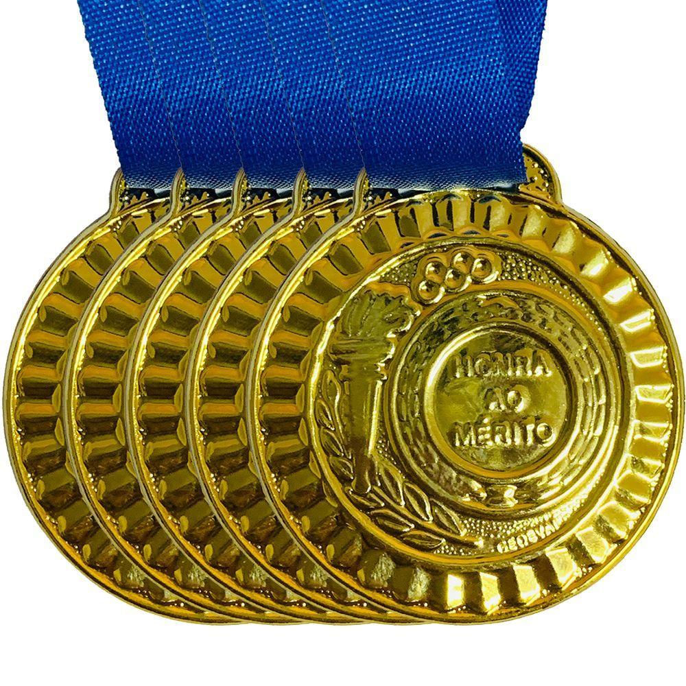 Kit 10 Medalhas Honra Ao Mérito Média 4,4cm Acompanha Fita ouro