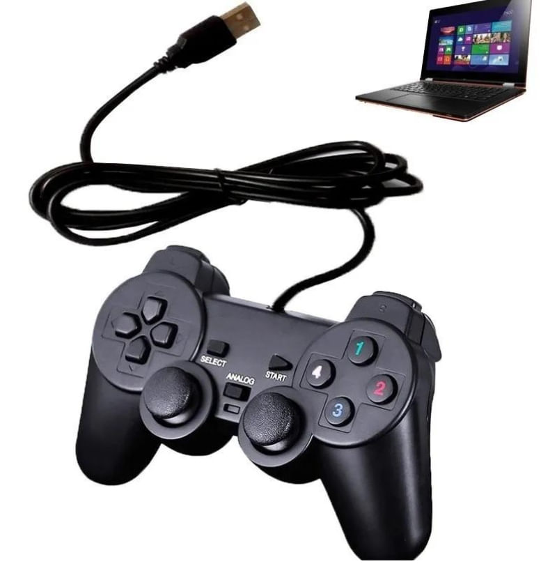 Controle Com Fio Joystick Para Pc e Notebook com Cabo Usb Preto