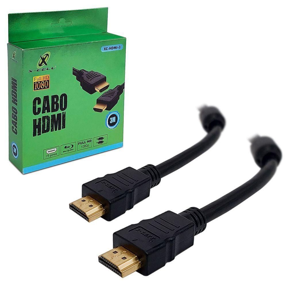 Cabo Hdmi X-cell, Full Hd, Com Filtro, Emborrachado, 1.4v, 3m, Preto - Xc-hdmi-3