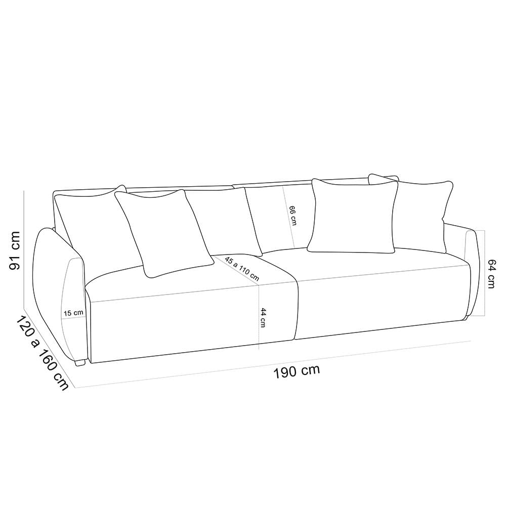 Sofá Cama Retrátil 3 Lugares Para Sala de Estar 190cm Sky T03 Linho Cinza - Lyam Decor