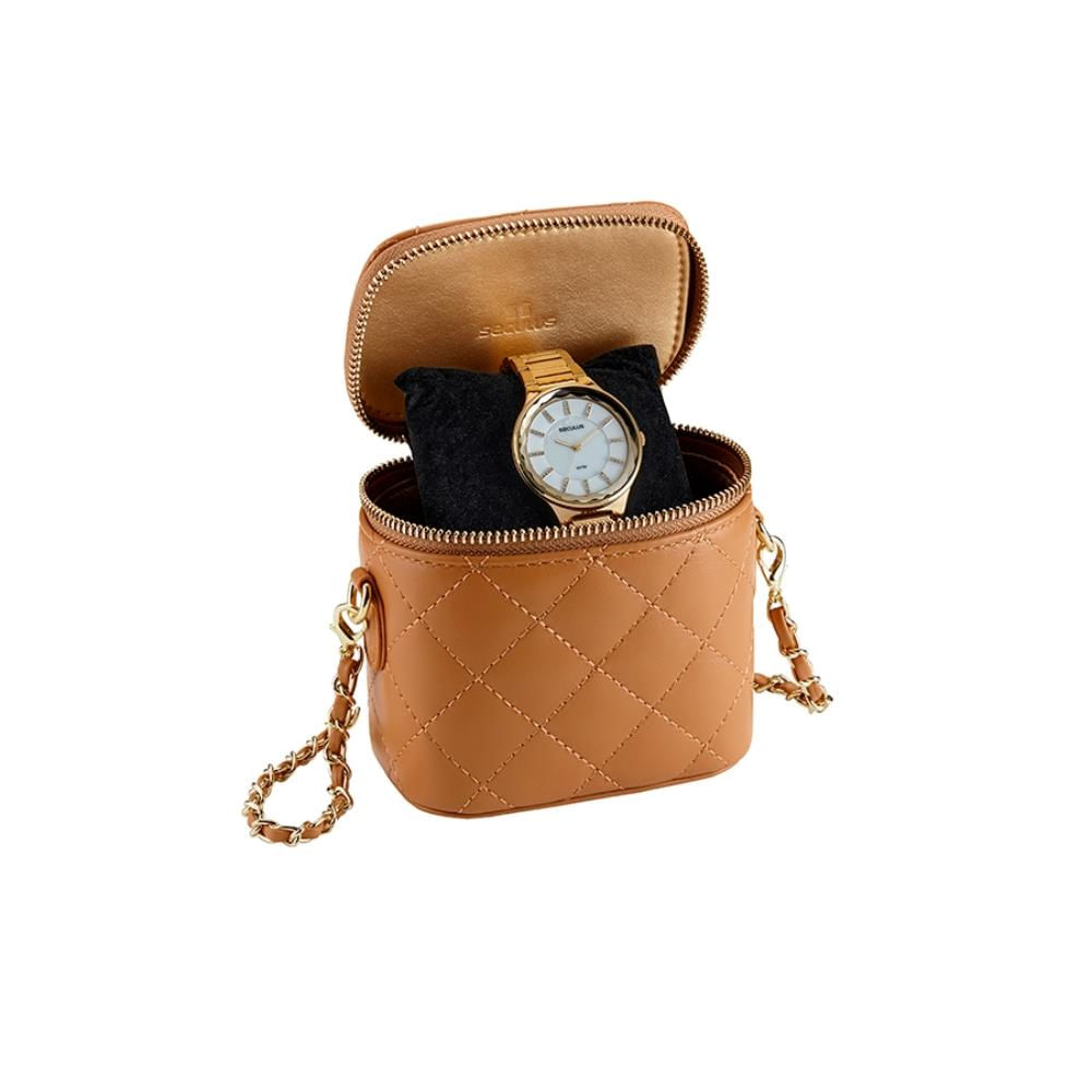 Relógio Seculus Feminino Ref: 77253lpsvds1 Dourado Estojo Bolsa