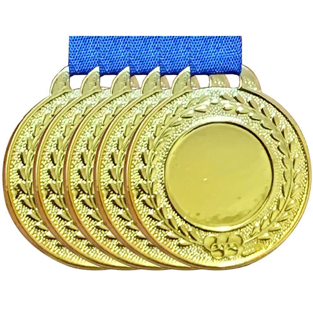 Kit Conjunto 6 Medalhas Centro Liso Meio Verso Liso 3,5cm ouro