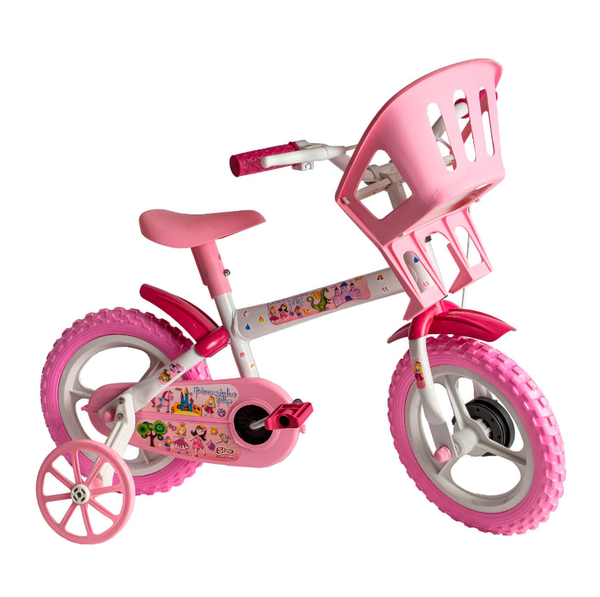 Bicicleta Infantil Rosa para Menina Aro 12 com Rodinhas Princesinha Bike - Styll Kids