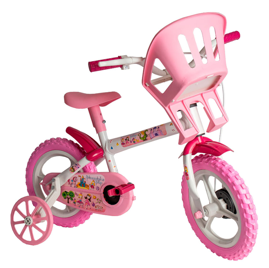 Bicicleta Infantil Rosa para Menina Aro 12 com Rodinhas Princesinha Bike - Styll Kids