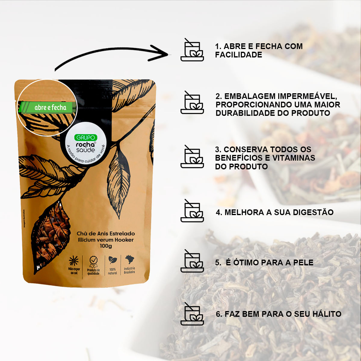 Chá de Anis Estrelado 100% Natural - 100g