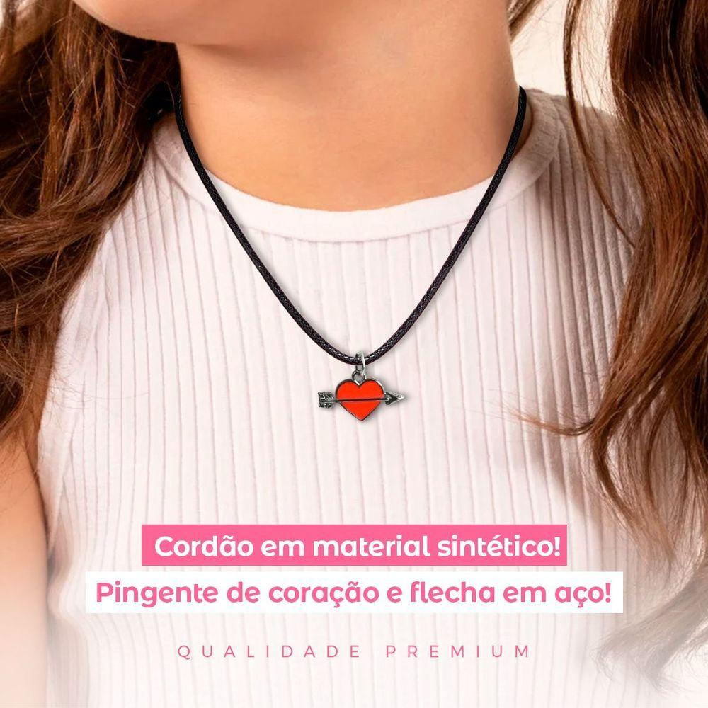 Colar Infantil Menina + Pingente Qualidade Premium Coração Moda Ajustavel Presente Vermelho Amor