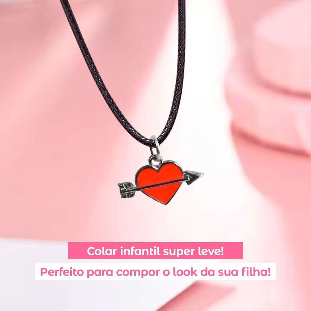 Colar Infantil Menina + Pingente Qualidade Premium Coração Moda Ajustavel Presente Vermelho Amor