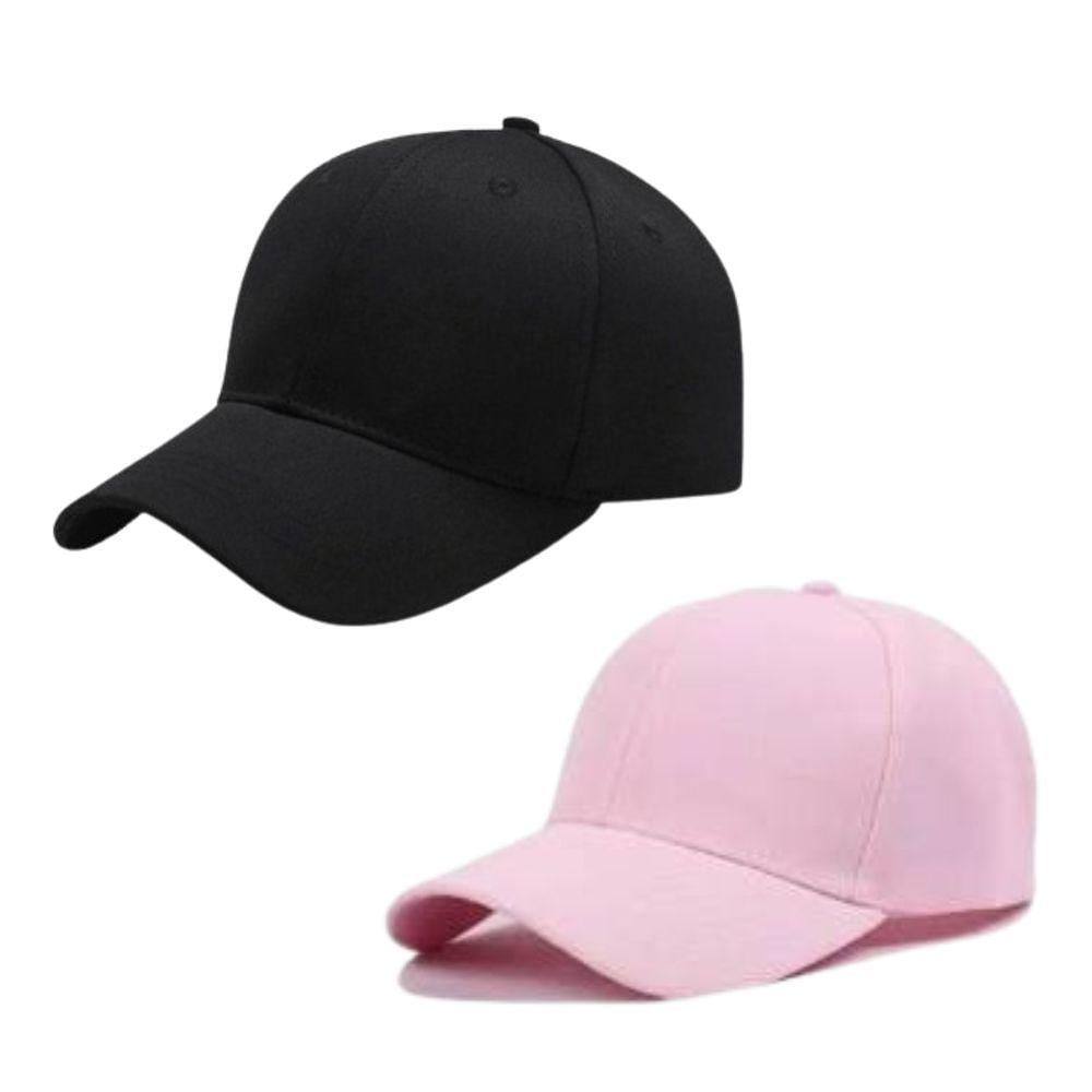 Kit 2 Bonés Lisos Aba Curva Ajustável Unissex Baseball Dad Hat Strapback preto E Rosa