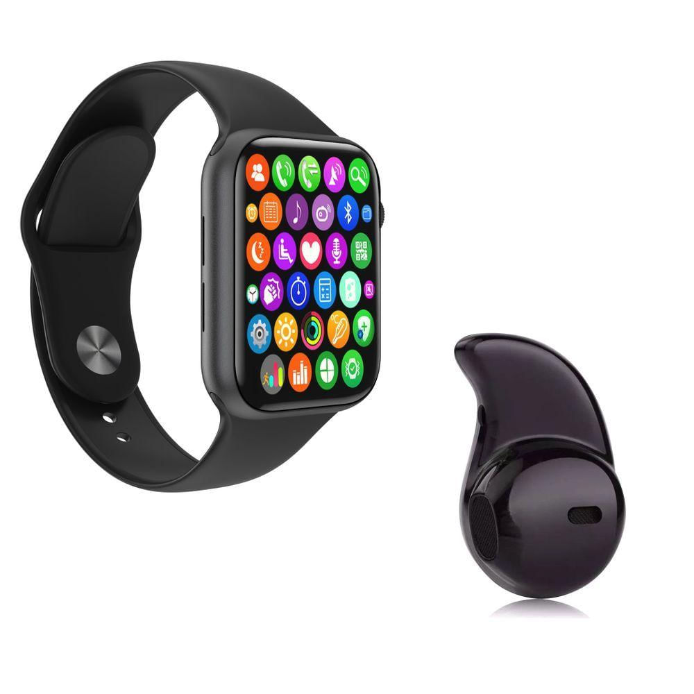 Kit 1 Smartwatch S Pulseira + 1 Mini Fone Bluetooth Preto