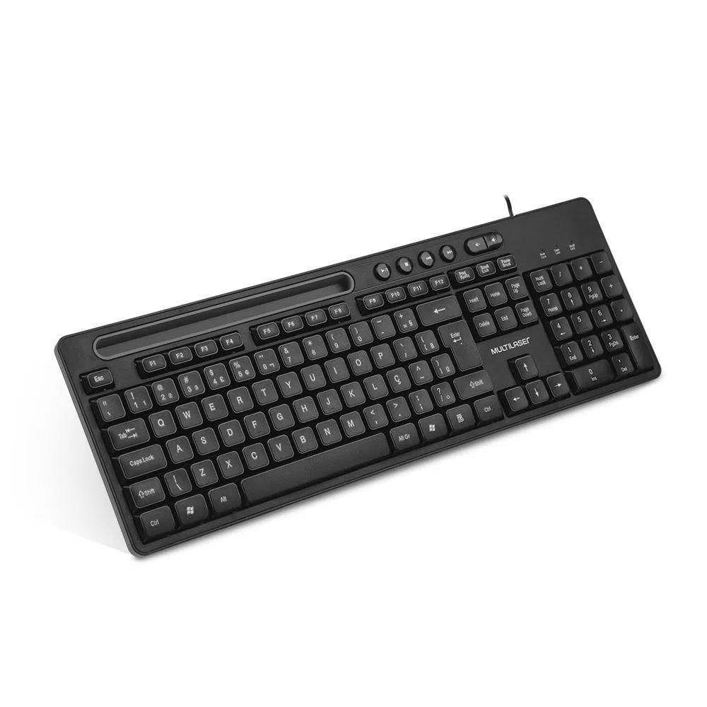 Teclado Multilaser Multimidia Office Usb Preto Com Apoio Para Smartphone - Tc262