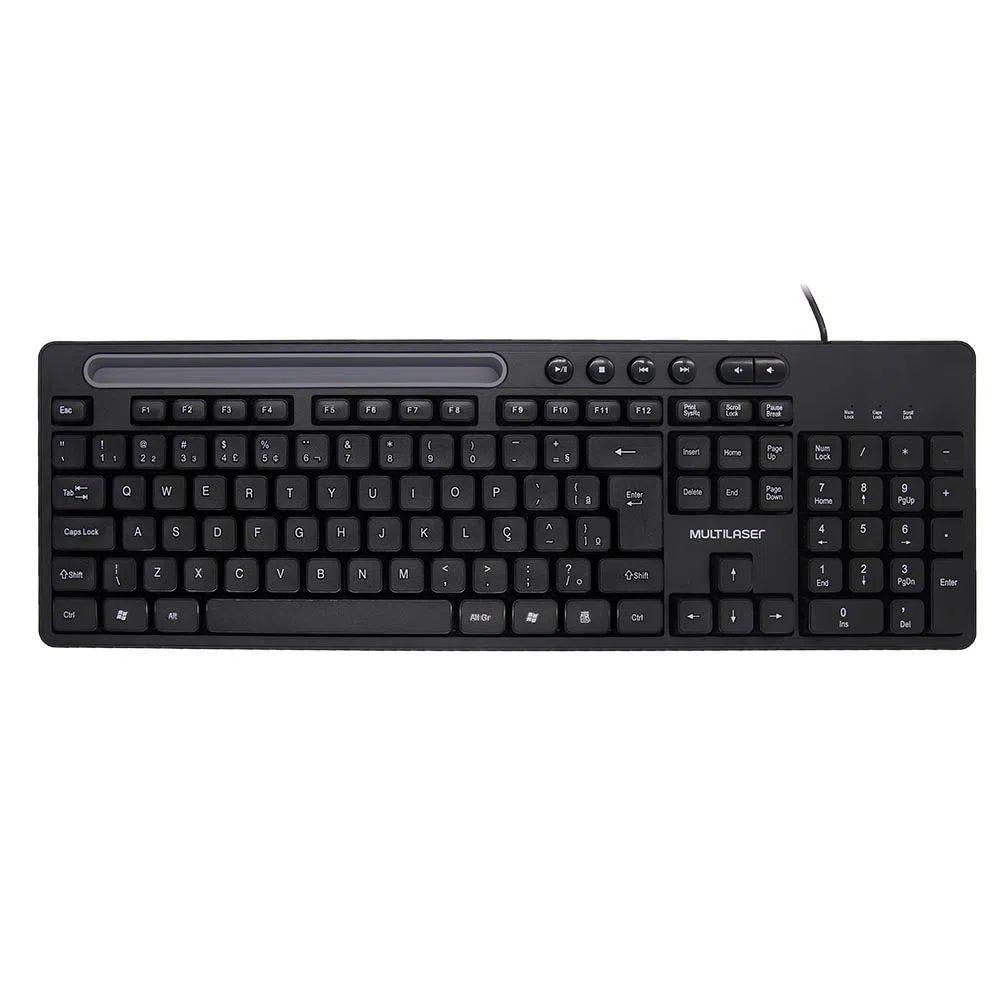 Teclado Multilaser Multimidia Office Usb Preto Com Apoio Para Smartphone - Tc262